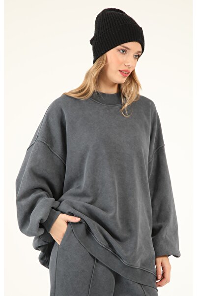 Suede Style 5377 - 3 İplik Soft Yıkamalı Salaş Basic Kadın Sweatshirt