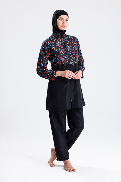 medipek Water Repellent Parachute Hijab Swimsuit Black Yellow