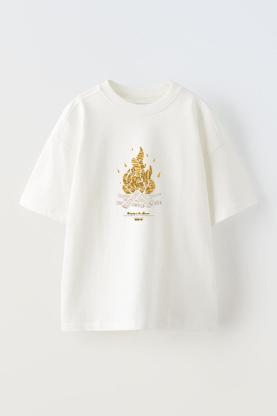 Anetos Μπλουζάκι Typographi Campfire Pre με τύπωμα Cotton White oversized