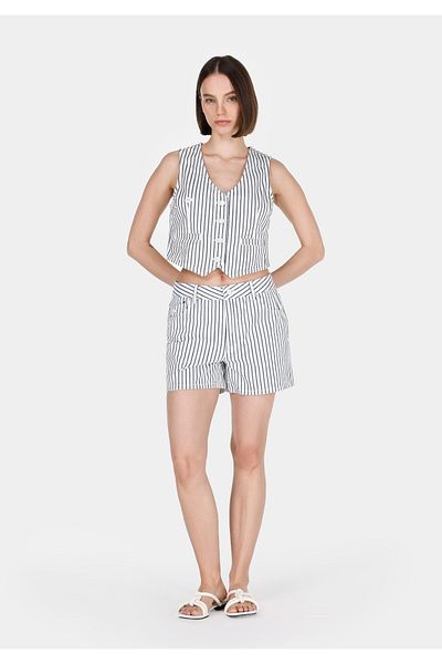 Colin's Mom Fit High Waist Striped Women's Denim Jean Shorts