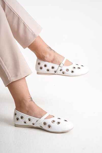 Bak Store White Staple Hole Detailed Summer Women's Ballerinas Lightweight Comfortable Stylish Business Office Daily Shoes