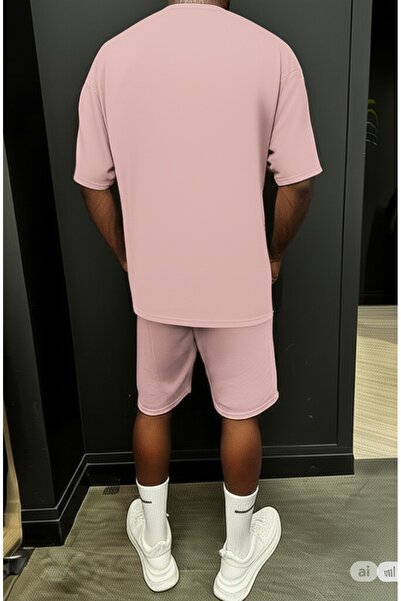 NO 601 Men's Pink Fine Futter Boston Printed Orphan Sleeve Tshirt Shorts Set