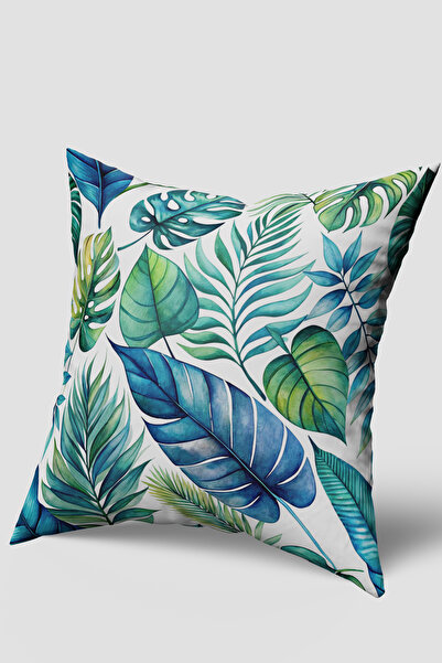 EsnafAli Синьо-зелена възглавница с тропически мотив