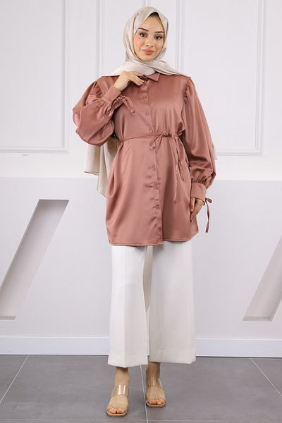 İmajButik Powder Waist Tie Satin Tunic