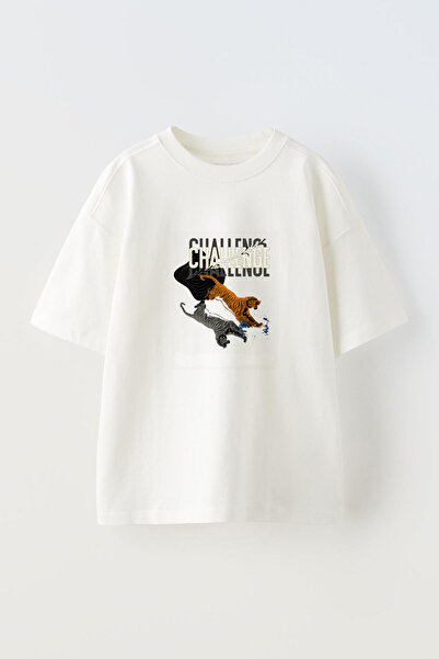 Anetos Tricou Tiger Challenge Front cu imprimeu Cotton White supradimensionat