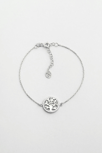 So CHIC... Hayat Ağacı 18 Ayar Beyaz Altın Kaplama 20 Cm Gümüş Minimal Bileklik