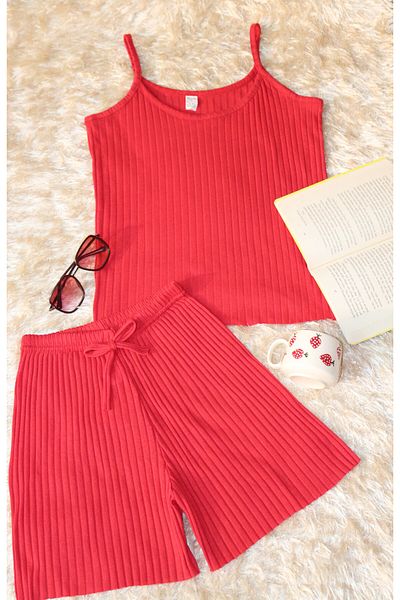 MODA Red Camisole Strap Shorts Pajama Set