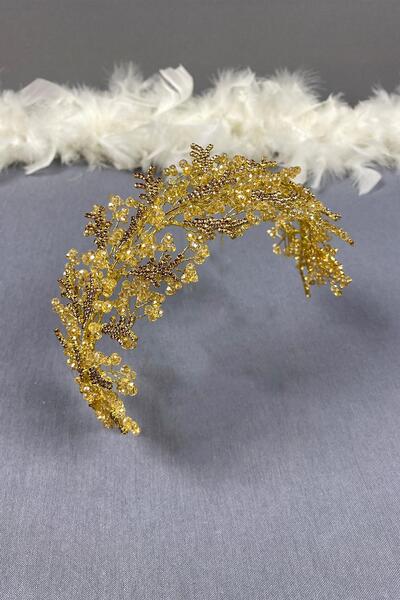 Limelia Bandă de păr cu mărgele de cristal Arden de culoare miere și coroană ...