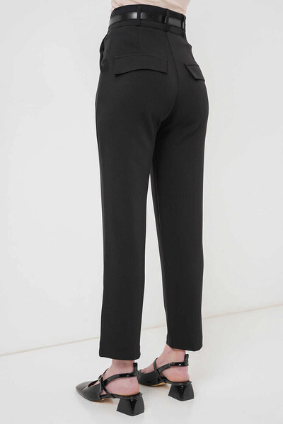 hazelin Women's Black High Waist Belted Fabric Trousers Hzl25S-Bd167251