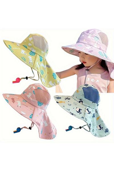 GlassySKY Breathable Children's Big Brim with Whistle Gift (3-11 Years) Sun Protection Hat, Summer Beach Vacation