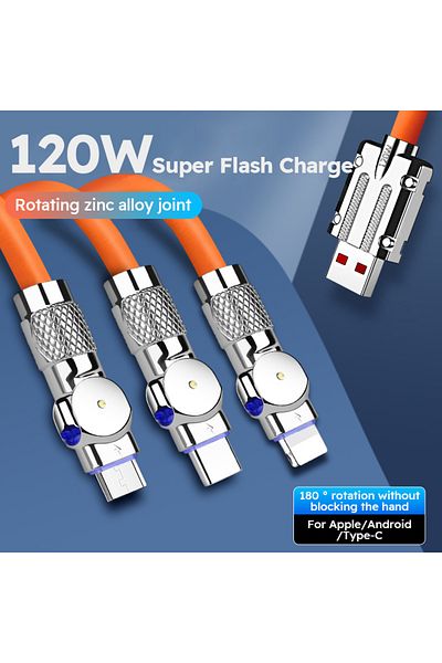 Choice 2m 01 6A 120W 3 in 1 USB Cable USB Cable Fast Charging Data Cord For Iphone Samsung Huawei Xiaomi M