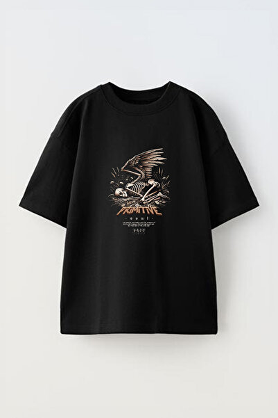 Anetos Μπλουζάκι Soul Primitive Pre με τύπωμα Cotton Black oversized