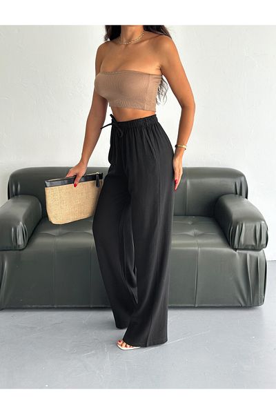 fiolin Soft Textured Loose Cut Linen Trousers