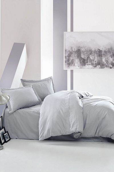 Cotton Box Elegant Satin Single Duvet Cover Set Gray