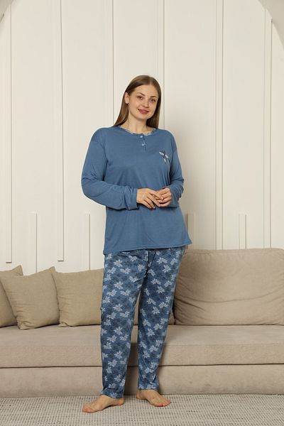 TAMPAP Viscose Fabric Women's Plus Size Long Sleeve Pajama Set