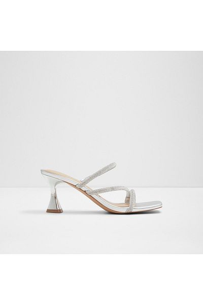 Aldo Jewella - Women's Textile Silver Small Heel Slip-On Heeled Slippers