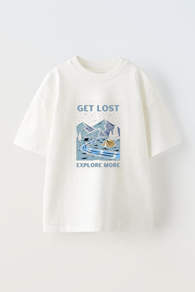 Anetos Ταξίδια και περιπέτειες Get Ön με τύπωμα Βαμβακερό λευκό μπλουζάκι ove...