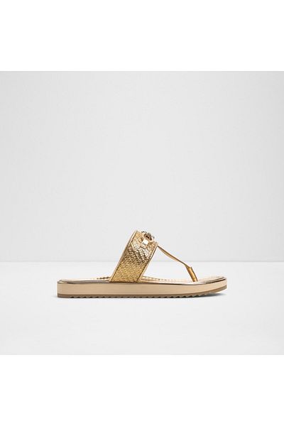 Aldo Lajolla - Women's Faux Leather Gold Flat Slippers