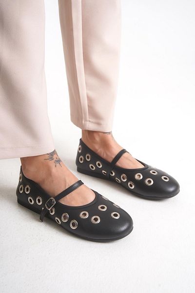 Bak Store Black Staple Hole Detailed Summer Women's Ballerinas Lightweight Comfortable Stylish Business Office Daily Shoes