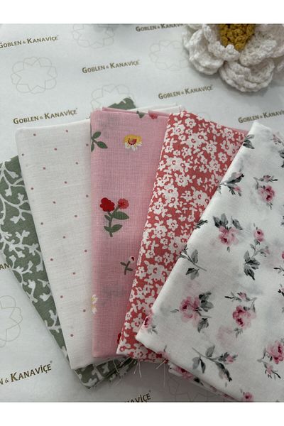 goblenkanaviçe Cotton Fabric Set 50X110Cm Set of 5, Tiny Patterned Pachwork Fabrics