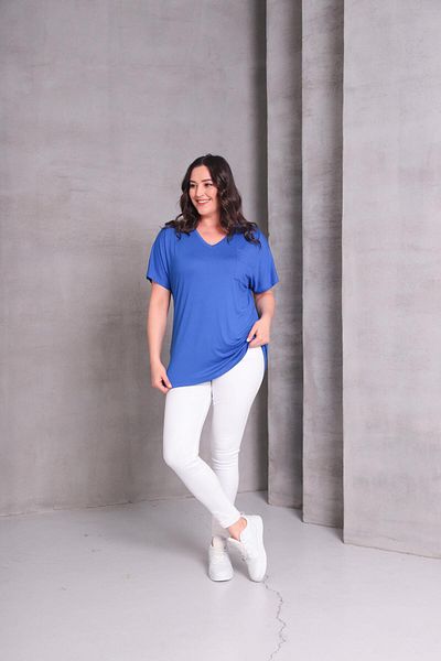 Ebsumu Women's Plus Size Single Pocket Detail Basic Blue T-Shirt