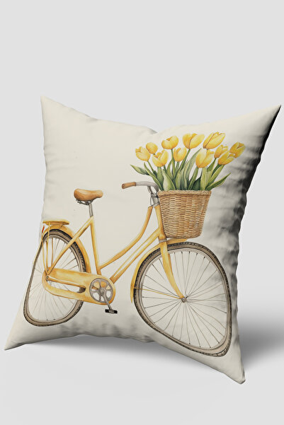 EsnafAli Husă de pernă cu model de bicicletă de lalele galbene