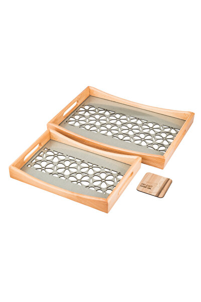Dania Set of 2 wooden plates and trays with a decorative base and a transparent acrylic layer, size (33*23)(41*29) cm