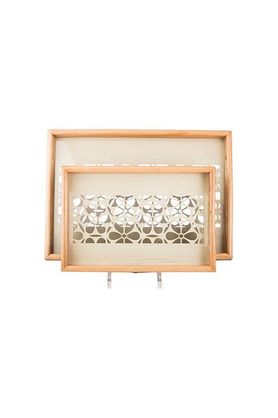 Dania Set of 2 wooden plates and trays with a decorative base and a transparent acrylic layer, size (33*23)(41*29) cm