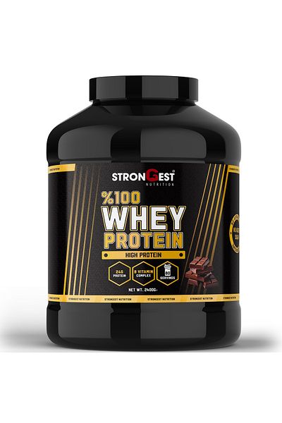 STRONGEST Whey Protein 2400Gr 80 Servings Chocolate Flavored 100% Protein Powder