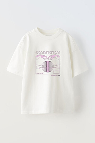 Anetos Μπλουζάκι Connectıon ElConnectıon Μπροστινό με τύπωμα Βαμβακερό Λευκό oversized