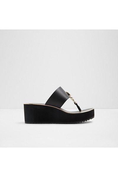 Aldo Penelopy - Women's Faux Leather Black Wedge Heel Slippers