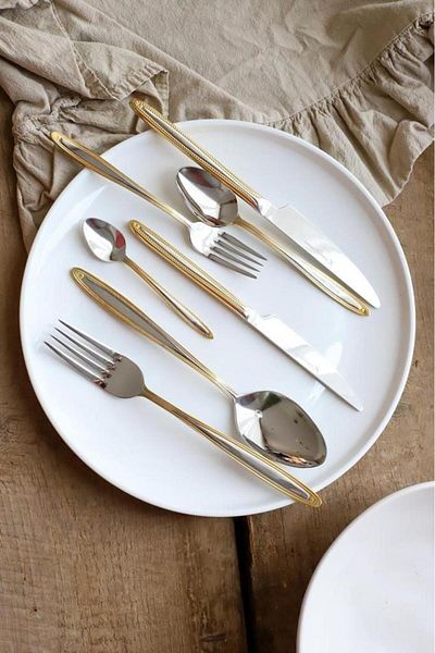 MSWISHŞEYMAÇETİN Solingen Beylerbeyi Gold 42 Piece Cutlery Set