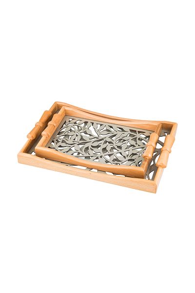 Dania Set of 2 wooden plates and trays with a decorative base and a transparent acrylic layer, size (33*23)(41*29) cm