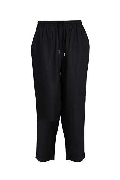 BOSS Kadın Lastikli Yüksek Bel Paça Uçları Katlamalı Bilek Boy Cep Detay Siyah Pantolon 50537916-001