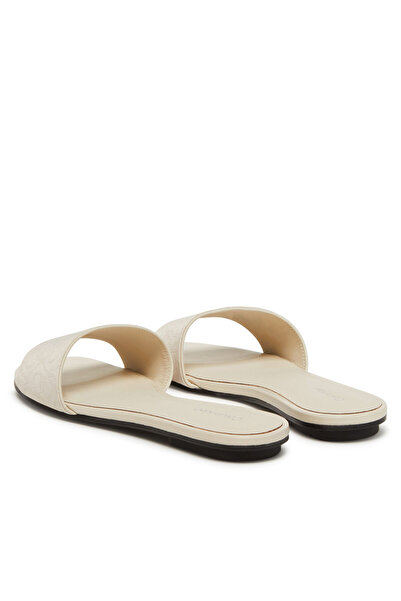 Calvin Klein Kadın CK Monogram Logolu Rahat ve Düz Taban Bej Terlik HW0HW02388-AEO