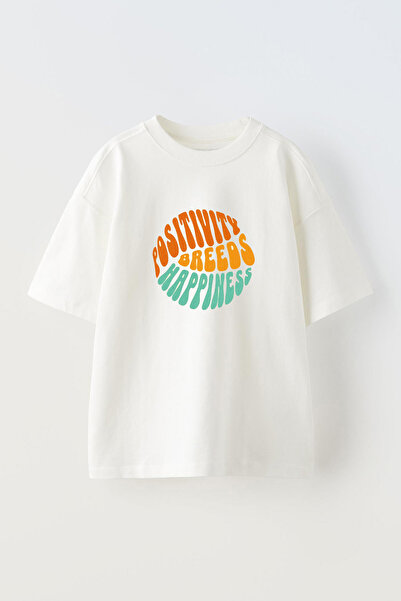 Anetos Η θετικότητα παράγει ευτυχία Μπλουζάκι από βαμβάκι με τύπωμα Λευκό ove...