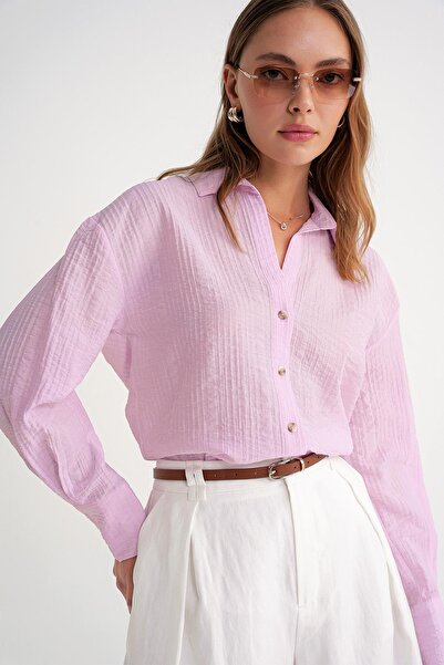 Mixray 4642 Women's Epaulet Kraşlı Shirt Pink