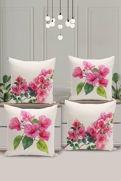 Filamente 4-Piece Double-Sided Digital Printing Throw Pillow Cover with Floral Pattern