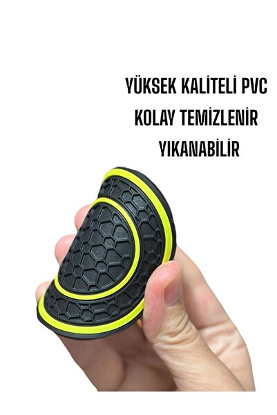 Yıldız İzi Şık Tasarımlı Oto Araç Bardak Altlığı 2'li Paket Kauçuk Araba Bardak Altlığı Sarı 7 cm Çap