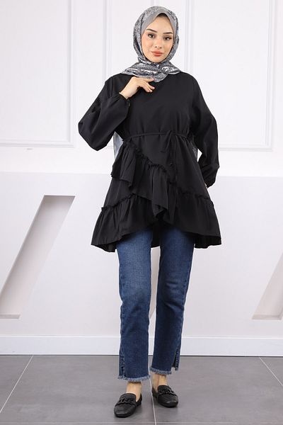 İmajButik Black Skirt Layered Ruffled Tunic