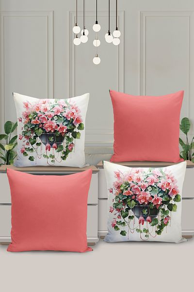 Filamente 4-Piece Double-Sided Digital Printing Throw Pillow Cover with Floral Pattern