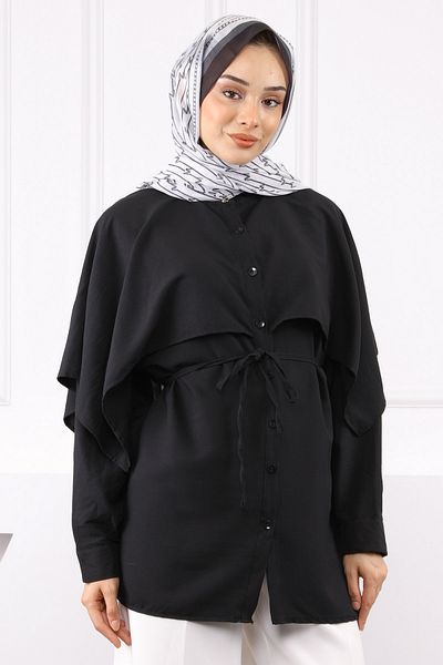 İmajButik Πουκάμισο με λαιμόκοψη με μαύρο μανδύα