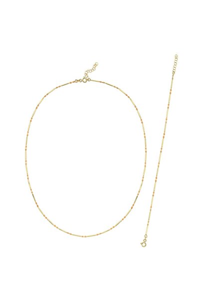 Koçak 14 Ayar Turuncu Renkli Tasarım Altın Kolye Bileklik Set