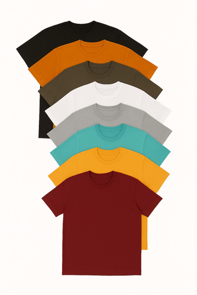 FATELLA Комплект от 8 мъжки тениски - черни, бели, каки, сиви, оранжеви, аква...