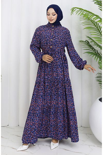 sefamerve Φόρεμα με λαβή λάστιχο 2057-03 Navy Blue