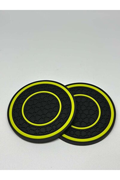 Yıldız İzi Şık Tasarımlı Oto Araç Bardak Altlığı 2'li Paket Kauçuk Araba Bardak Altlığı Sarı 7 cm Çap