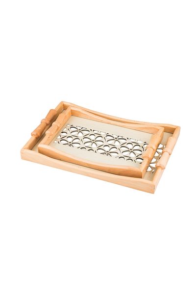 Dania Set of 2 wooden plates and trays with a decorative base and a transparent acrylic layer, size (33*23)(41*29) cm