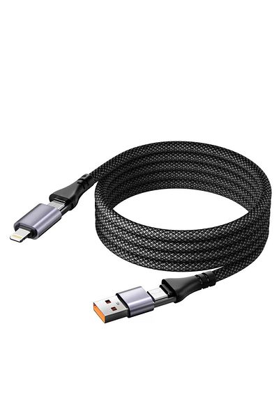 Choice 1m black PD100w Magnetic Fast Charge Cable 4 in 1 Braid USB C Cable Retractable Anti-tangles Chargin