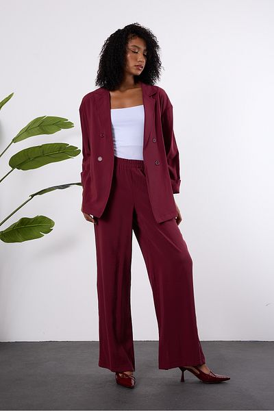 Bolivente Claret Red Regular Elastic Waist Loose Trousers