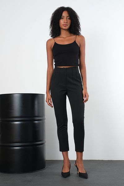 Bolivente Black High Waist Narrow Leg Woven Trousers